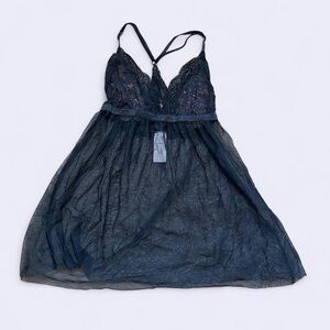 Secret Treasures Black Lace And Mesh Lingerie Baby Doll Tank Top Size Small